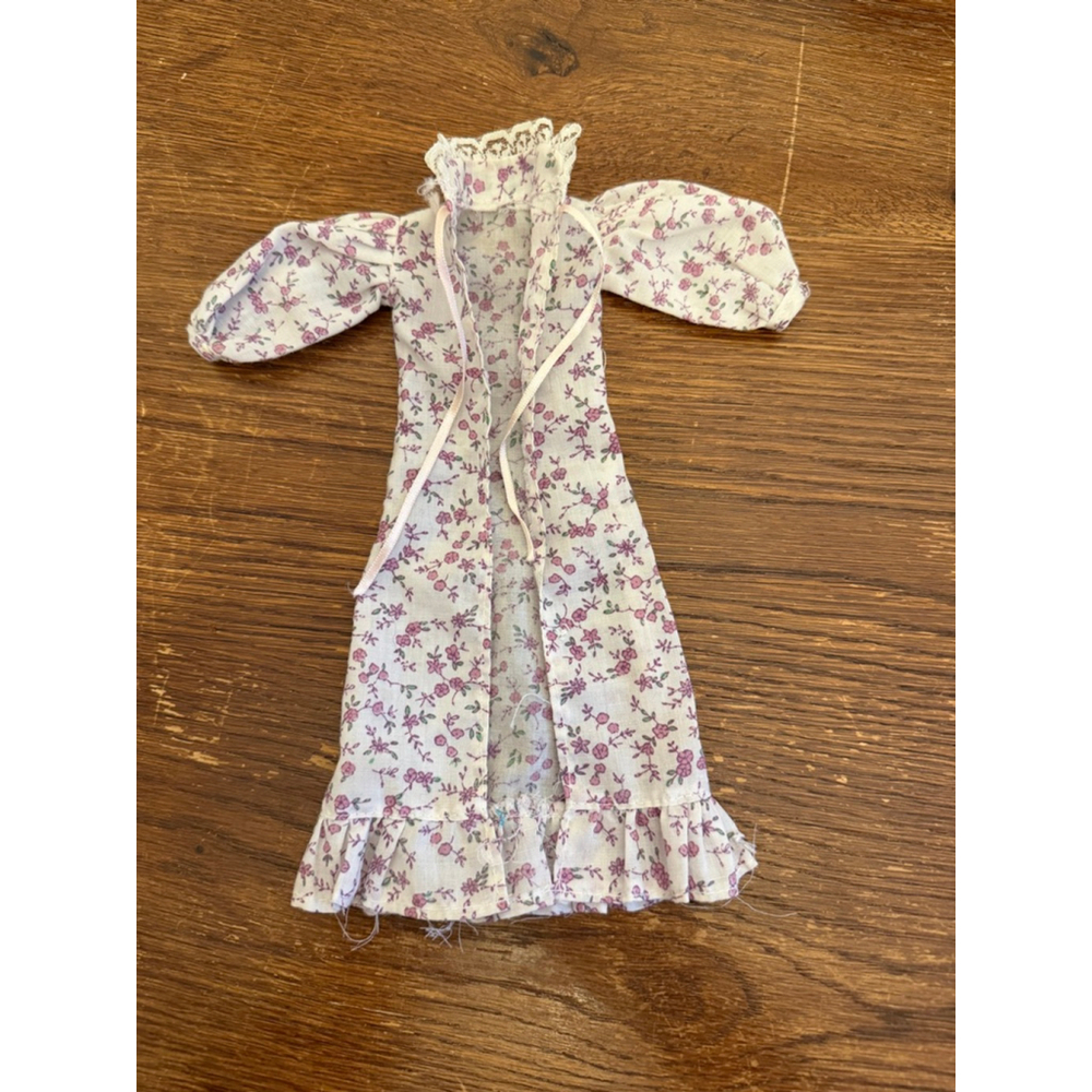 Vintage 1960s Handmade Barbie Floral Prairie Dress w Lace Trim & Ruffle Hem